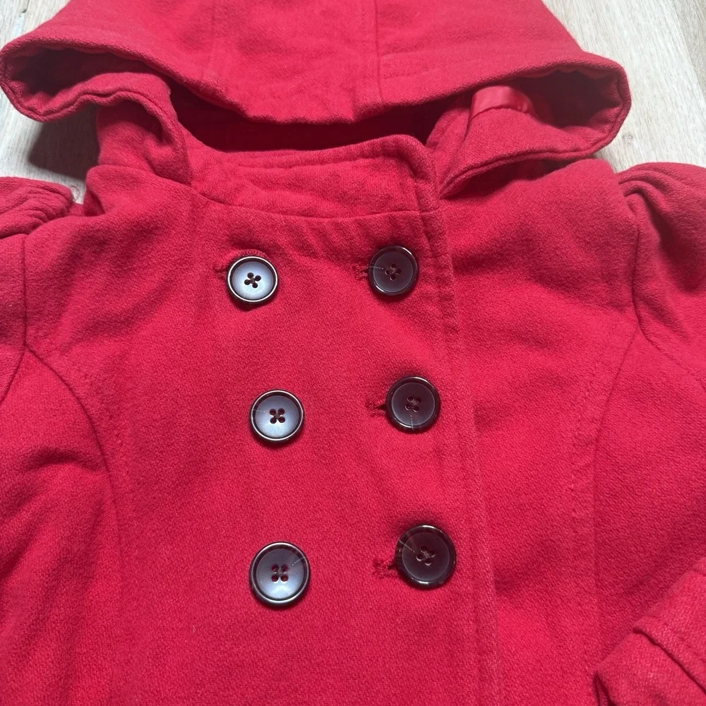 Old Navy Red Toddler Pea Coat with hood‎ 5T